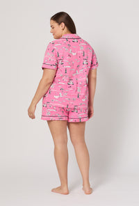A lady wearing plus Putting Pink Short Sleeve Classic Shorty Stretch Jersey Pj Set