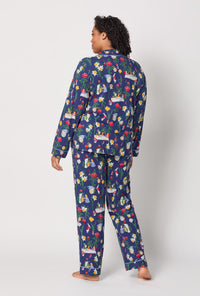 A lady wearing plus size Alice's Adventures Long Sleeve Classic Stretch Jersey Pj Set