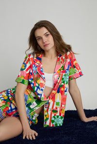 A lady wearing Picnic In The Park Short Sleeve Classic Shorty Stretch Jersey Pj Set