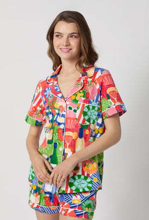 A lady wearing Picnic In The Park Short Sleeve Classic Shorty Stretch Jersey Pj Set
