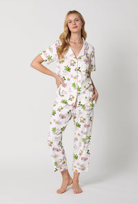 A Lady Wearing Poolside Poodles Short Sleeve Classic Stretch Jersey Cropped PJ Set Front View
