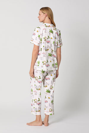 A Lady Wearing Poolside Poodles Short Sleeve Classic Stretch Jersey Cropped PJ Set Back View
