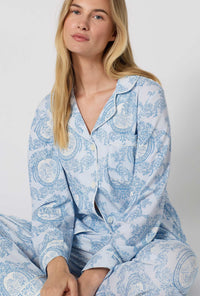 A Lady Wearing Minuet Toile Long Sleeve Classic Stretch Jersey Pj Set in a close up view pose