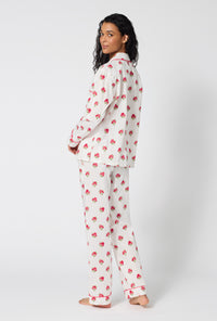 A Lady Wearing Celeste Long Sleeve Classic Woven Supersoft Cotton Poplin Pj posing with a back view look