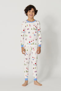 A boy Snow Much Fun Long Sleeve Stretch Jersey Kids Pj Set