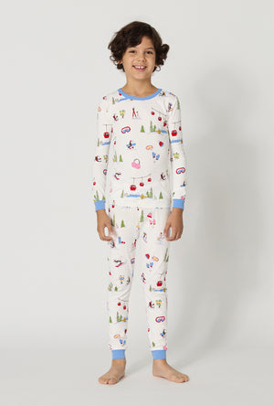 A boy Snow Much Fun Long Sleeve Stretch Jersey Kids Pj Set