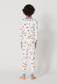 A boy Snow Much Fun Long Sleeve Stretch Jersey Kids Pj Set back view