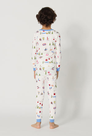 A boy Snow Much Fun Long Sleeve Stretch Jersey Kids Pj Set back view