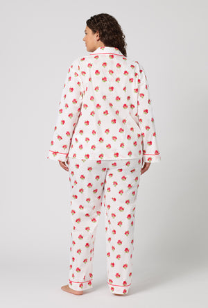 A Lady Wearing Plus Size Celeste Long Sleeve Classic Woven Supersoft Cotton Poplin Pj Set posing with a back view look