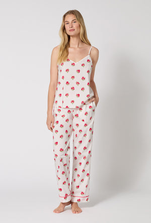 A Lady Wearing Celeste Cami Woven Supersoft Cotton Poplin Long Pj Set