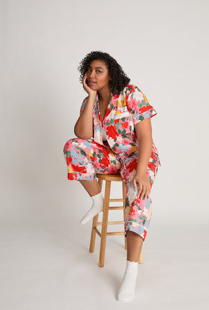 Cassandra Short Sleeve Classic Woven Cotton Poplin Cropped Pj Set