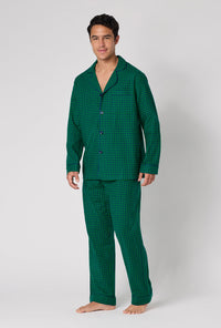 A man wearing Jack Gingham Men's Long Sleeve Classic Woven Portuguese Flannel Pj Set