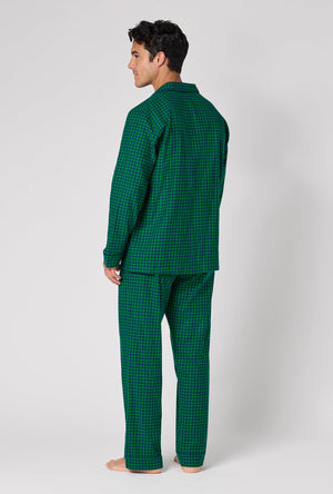A man wearing Jack Gingham Men's Long Sleeve Classic Woven Portuguese Flannel Pj Set back view