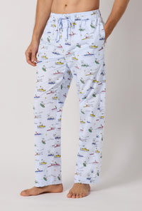 A man wearing Catch A Wave, Snoopy Men's Woven Cotton Poplin Pj Pant side look