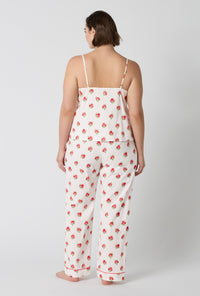 A Lady Wearing Plus Size Celeste Cami Woven Supersoft Cotton Poplin Long Pj Set in a back view pose