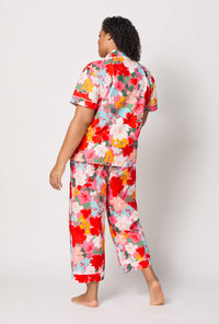 A lady wearing plus size Cassandra Short Sleeve Classic Woven Cotton Poplin Cropped Pj Set