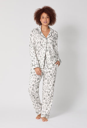 A lady wearing Tie The Knot Long Sleeve Classic Stretch Jersey Pj Set