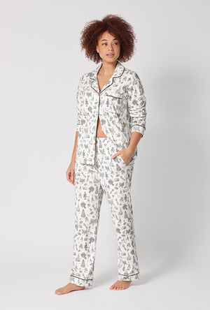 A lady wearing Tie The Knot Long Sleeve Classic Stretch Jersey Pj Set