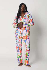 A lady wearing In The Kitchen Long Sleeve Classic Stretch Jersey Pj Set