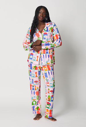 A lady wearing In The Kitchen Long Sleeve Classic Stretch Jersey Pj Set