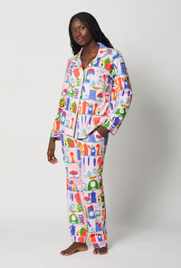 A lady wearing In The Kitchen Long Sleeve Classic Stretch Jersey Pj Set