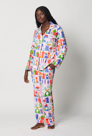 A lady wearing In The Kitchen Long Sleeve Classic Stretch Jersey Pj Set