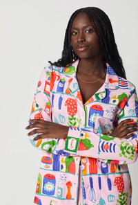 A lady wearing In The Kitchen Long Sleeve Classic Stretch Jersey Pj Set