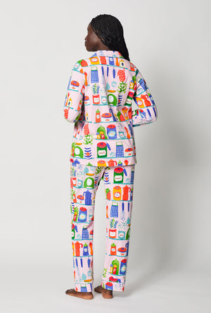 A lady wearing In The Kitchen Long Sleeve Classic Stretch Jersey Pj Set
