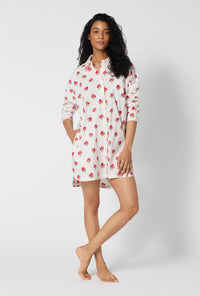 A Lady Wearing Celeste High Low Woven Supersoft Cotton Poplin Boyfriend Shirt