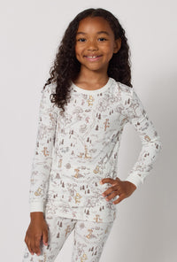 A Girl wearing Hundred Acre Toile Long Sleeve Stretch Jersey Kids Pj Set closer look