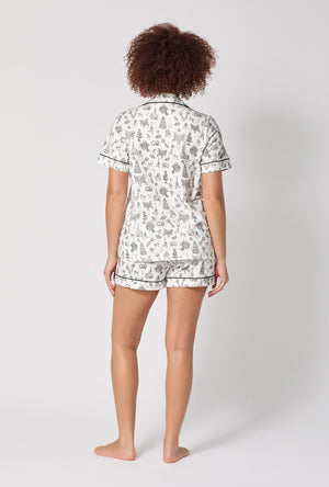A lady wearing Tie The Knot Short Sleeve Classic Shorty Stretch Jersey Pj Set