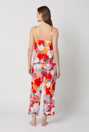 A lady wearing Cassandra Cami Woven Cotton Poplin Cropped Pj Set