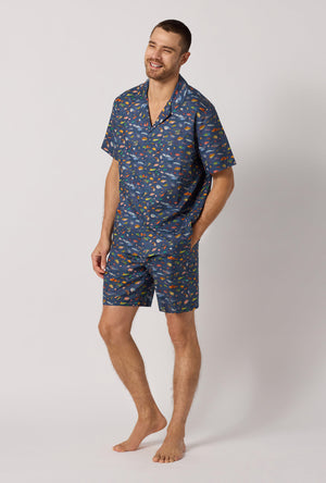 Brian's Aquarium Men's Short Sleeve Woven Tana Lawn® Short Pj Set Made With Liberty Fabrics looking side