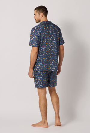 Brian's Aquarium Men's Short Sleeve Woven Tana Lawn® Short Pj Set Made With Liberty Fabrics back view