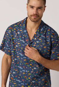 Brian's Aquarium Men's Short Sleeve Woven Tana Lawn® Short Pj Set Made With Liberty Fabrics closer look