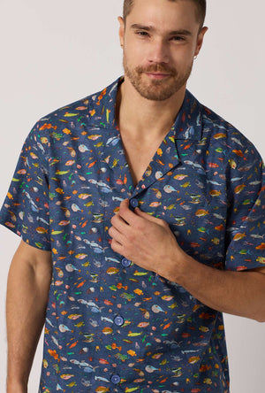 Brian's Aquarium Men's Short Sleeve Woven Tana Lawn® Short Pj Set Made With Liberty Fabrics closer look
