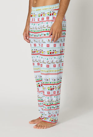 A Man wearing Peanuts® Winter Parade Men's Stretch Jersey Pj Pant side view