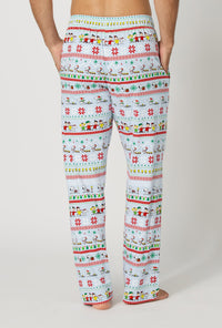 A Man wearing Peanuts® Winter Parade Men's Stretch Jersey Pj Pant back view