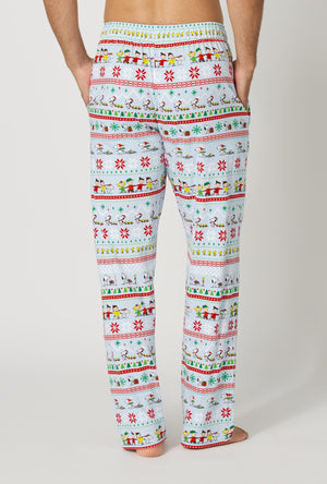 A Man wearing Peanuts® Winter Parade Men's Stretch Jersey Pj Pant back view
