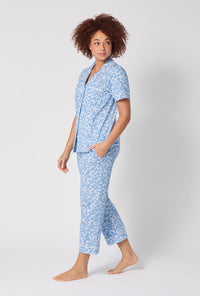 A lady wearing Something Blue Short Sleeve Classic Stretch Jersey Cropped Pj Set