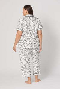 A lady wearing plus Tie The Knot Short Sleeve Classic Stretch Jersey Cropped Pj Set