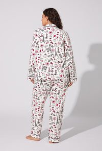 A lady wearing Bonjour Paris Long Sleeve Classic Stretch Jersey PJ Set