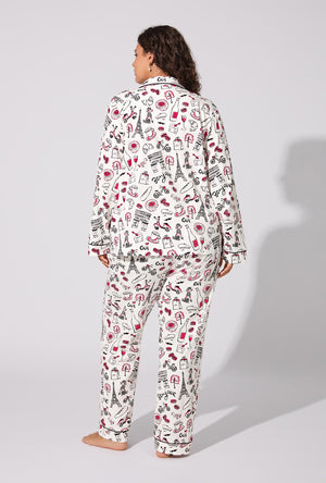 A lady wearing Bonjour Paris Long Sleeve Classic Stretch Jersey PJ Set