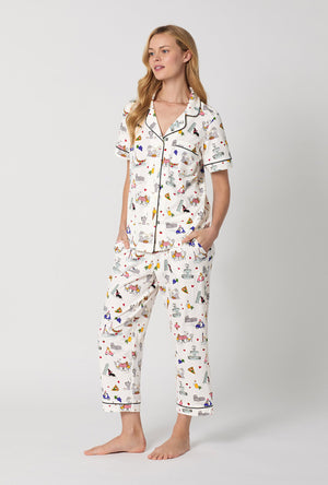 A lady wearing White Short Sleeve Classic Stretch Jersey Cropped Pj Set side view