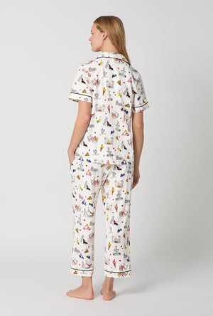 A lady wearing White Short Sleeve Classic Stretch Jersey Cropped Pj Set back view
