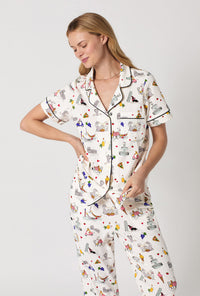 A closeup of A lady wearing White Short Sleeve Classic Stretch Jersey Cropped Pj Set