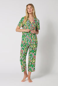A Lady Wearing Sultana Short Sleeve Classic Stretch Jersey Cropped Pj Set