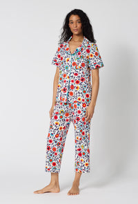A Lady Wearing Ottoman Bloom Short Sleeve Classic Stretch Jersey Cropped Pj Set in a side angled pose