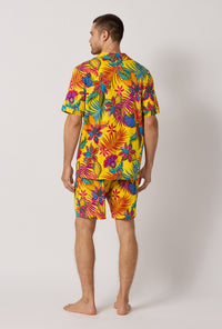 A man wearing Yellow Men's Short Sleeve Classic Stretch Jersey Short Pj Set back view