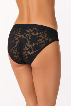 A lady wearing Black Stretch Lace Bikini Underwear
